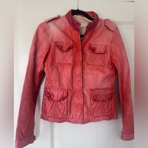 Italian biker leather jacket, size: S (US 4), used look, red